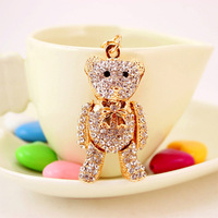 Porte-clés élégant en métal avec un ours de dessin animé, orné de strass scintillants en cristal pour voiture, sac à main, sac à main