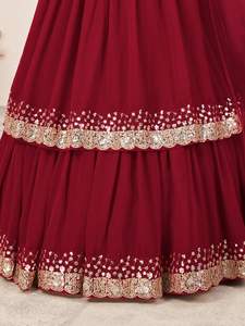 Lehenga Moderno Rosa Madder Fluido de Georgette Suave con Borde de Lentejuelas Plateadas de Lujo y Encaje, Brillo de Elegancia Real para Bodas - Venta al por Mayor - Product Image 6