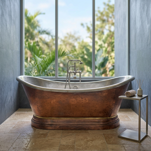 Baignoire autoportante en cuivre rectangulaire, finition antique, luxe, avec couvercle, portable, écologique, durable, pour salle de bain, artisanat indien - Product Image 1