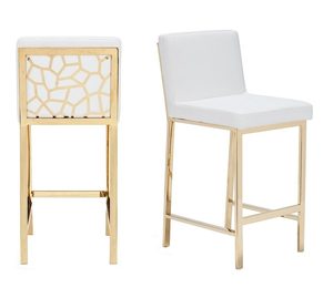 Contemporary Design Stylish Polished Kitchen Counter <strong>Stool</strong> with <strong>White</strong> Leather Cushioning for Home <strong>Bar</strong> - Product Image 1
