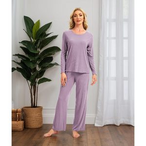 Conjunto de Pijama de Viscosa de Bambú para Mujer, Manga Larga, Ropa de Dormir Suave, Pantalones Largos, Ropa de Casa Cómoda, Conjuntos de Pijamas para Mujer - Product Image 2