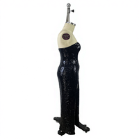 Schwarzes Sexy Schlankes Pailletten-Abendkleid Langes Partykleid Club-Nacht-Lederkleid Luxuriöse Natürliche Taille Quadratisch Antistatisch Atmungsaktiv für Winter