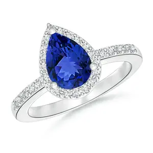 Trendy Halo Ring Jewelry 925 Sterling Silver Pear Shape Tanzanite Color Stone Gemstone Ring For Women