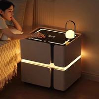 Mesita de Noche Moderna e Inteligente para Dormitorio, Minimalista, de Madera Maciza, Multifuncional, con Carga Inalámbrica, de Lujo, para Uso en el Hogar, para Apartamentos Pequeños