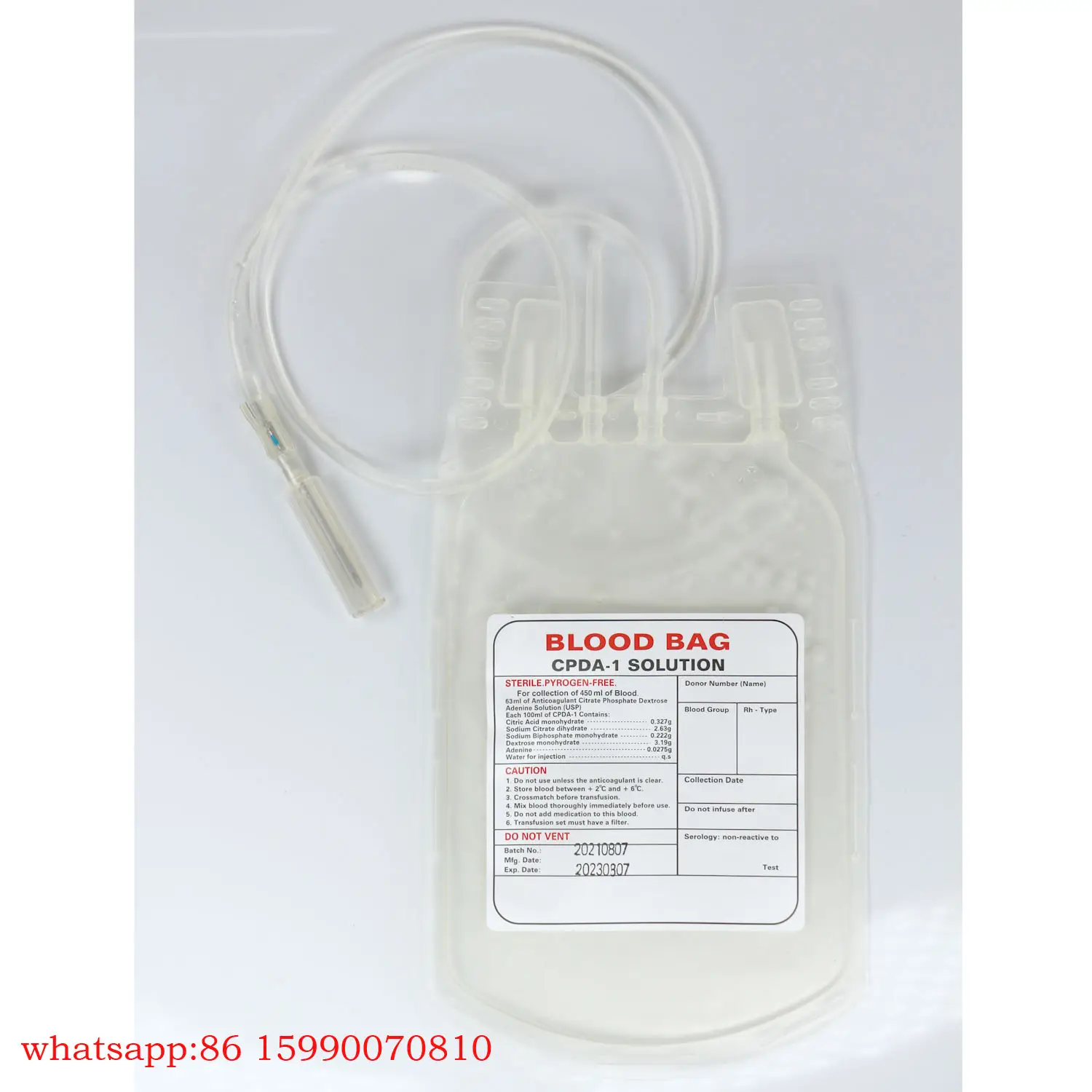 उच्च गुणवत्ता डिस्पोजेबल एकल 450ml Cpda-1 संग्रह रक्त बैग