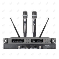 Micrófono Inalámbrico Profesional 2 en 1 con Reverberación para Karaoke, Frecuencia UHF, 2*100 Canales, Alcance de 50-80M, Micrófono Dinámico