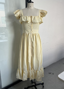 ชุดเดรสมิดิแต่งระบายลายทางของผู้หญิงชุดเดรสซันเดรสคอเหลี่ยมแบบติดกระดุมหน้าแฟชั่น - Product Image 5