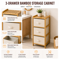 Meuble de rangement haut en bambou à 3 tiroirs, style moderne, pour chambre et salon, structure en tissu, vente en gros