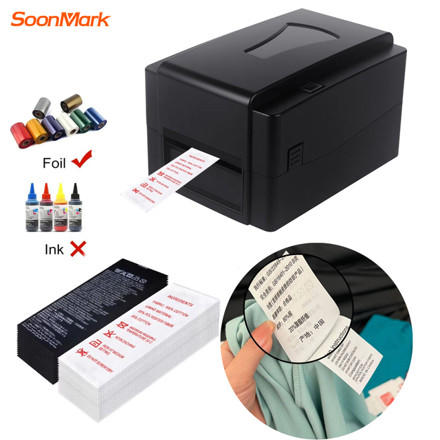 4inch Thermal Transfer Label Printer With USB Satin Ribbon Washing Tag Clothing Label Maker for Wash Care Label With Cutter
