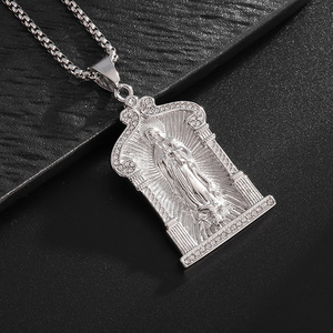 Sm Maria Pendant Necklace For Men 18K Gold Plated Rhinestone <b>Titanium</b> Steel Themed Pendant Everyday Wear - Product Image 2