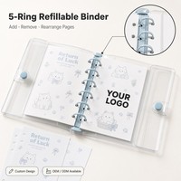 Carnet à 5 anneaux en PVC transparent, style dessin animé, Kawaii, avec feuilles mobiles, pour l'école, les filles, les enfants, cadeau, bouton-pression, logo personnalisé