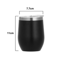 Vaso Térmico Personalizado de Acero Inoxidable de 12 oz con Recubrimiento en Polvo Negro, Forma de Huevo y Doble Pared, Copa de Vino sin Tallo