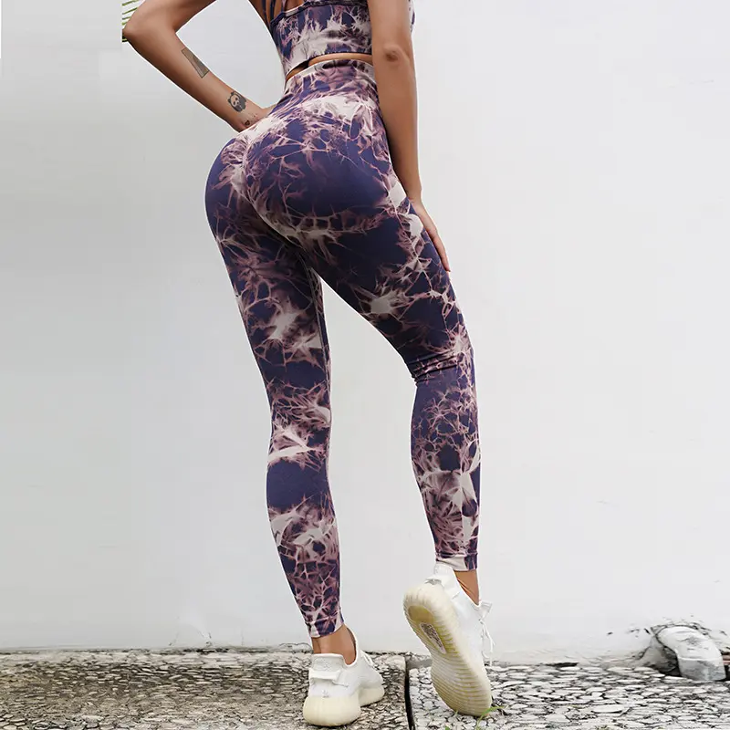 Spor giyim kadın spor sutyeni ve yüksek bel tayt seti spor takım elbise Yoga aktif giyim batik egzersiz spor seti