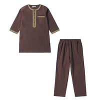 Ensemble 2 pièces de haute qualité en polyester pour garçons musulmans, broderie dorée, caftan à manches longues, robe islamique et pantalon pour les fêtes