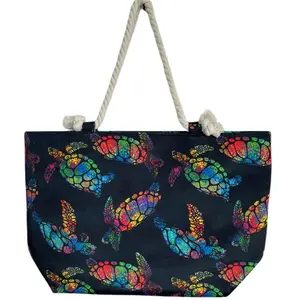 Casual Full Color Flower Printing Custom Women Shoulder Bag Lady Canvas Large Shopping Tote Bag Beach Hand Bags For Summer