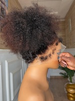 Perruque Frontale en Dentelle Complète 360 Sans Colle avec Cordon de Serrage Invisible, Cheveux Humains Brésiliens Bruts, Ondulés Crépus Afro avec Bords Crépus 4C