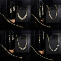 CM Jewelry Factory Vente en gros de bijoux en laiton plaqué or 14K, style Hip Hop, ensemble 3 pièces (boucles d'oreilles et bracelet à maillons épais) pour femmes et filles