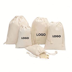Pochette en toile de coton beige avec cordon de serrage - Sac cadeau durable multi-tailles avec logo personnalisé - Product Image 4