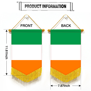 Banderín de satén de Irlanda de 20x30 cm con borlas amarillas en la parte inferior del triángulo para varios países - Product Image 2