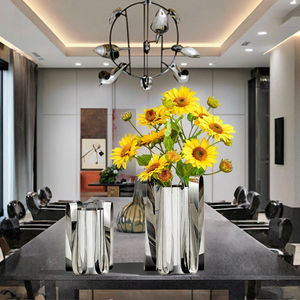 प्रकाश लक्जरी आधुनिक सोने सूखी रंग फूल वेयर चांदी स्टेनलेस स्टील भोजन टेबलटॉप मॉडल कमरे के लिए लहराती वक्र धातु फूलदान पोर्च - Product Image 2