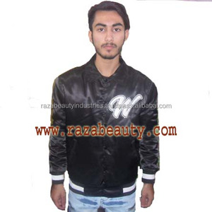 Wholesale Custom Eco-Friendly Breathable <b>Summer</b> <b>Men's</b> Satin Bomber Varsity <b>Jacket</b> with Embroidery - Product Image 6