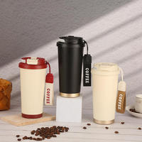 Taza de Café Aislada de Acero Inoxidable 304 de 500 ml, Vaso de Viaje con Tapa 2 en 1 y Cordón Antiderrames para Bebidas Frías y Calientes, Logotipo Personalizado