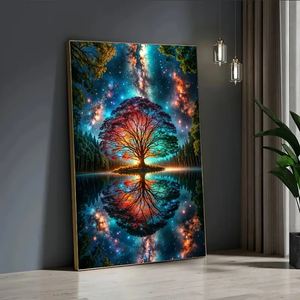 עץ החיים בד נייר אמנות פוסטר גלקסיה קוסמית השתקפות הדפס אמנות אבסטרקטית ציור - Product Image 1