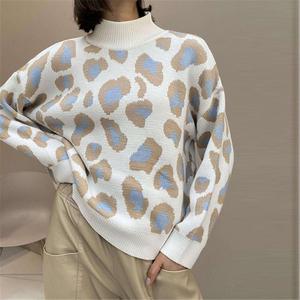 Maglione con stile Casual da donna lavorato a <span class=keywords><strong>maglia</strong></span> caldo Vintage di base bianco 2025 invernale con stampa leopardata oversize - Product Image 4