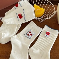 Chaussettes mi-mollet blanches pour femmes, imprimées, décontractées, en pur coton, style japonais, fines, pour étudiantes, nouvelle collection printemps
