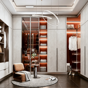 Ensemble de <span class=keywords><strong>dressing</strong></span> BALOM personnalisé bicolore avec console centrale, éclairage LED encastré et armoires en placage de bois - Product Image 3
