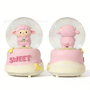 Cute Sheep Crystal Music <b>Box</b> Round Plastic Rotating <b>Sweet</b> Decor For Desk Or <b>Gift</b> - Product Image 2