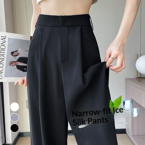 Pantalones de pierna ancha de cintura alta de seda helada antiarrugas <span class=keywords><strong>La</strong></span> <span class=keywords><strong>Chapelle</strong></span> White para mujer, novedad de verano 2026, finos, de corte recto, estilo traje, para tallas pequeñas. - Product Image 2