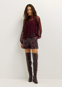 Haut en dentelle pour femme personnalisé avec nœud, chemisier semi-<span class=keywords><strong>transparent</strong></span> à coupe ample et à nouer au dos, vente en gros OEM/ODM par une usine de vêtements chinoise - Product Image 4