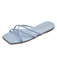 Sandales de Plage d'Été Tendance Simples en Cuir PU à Bout Carré, Plates et Élégantes pour Femmes