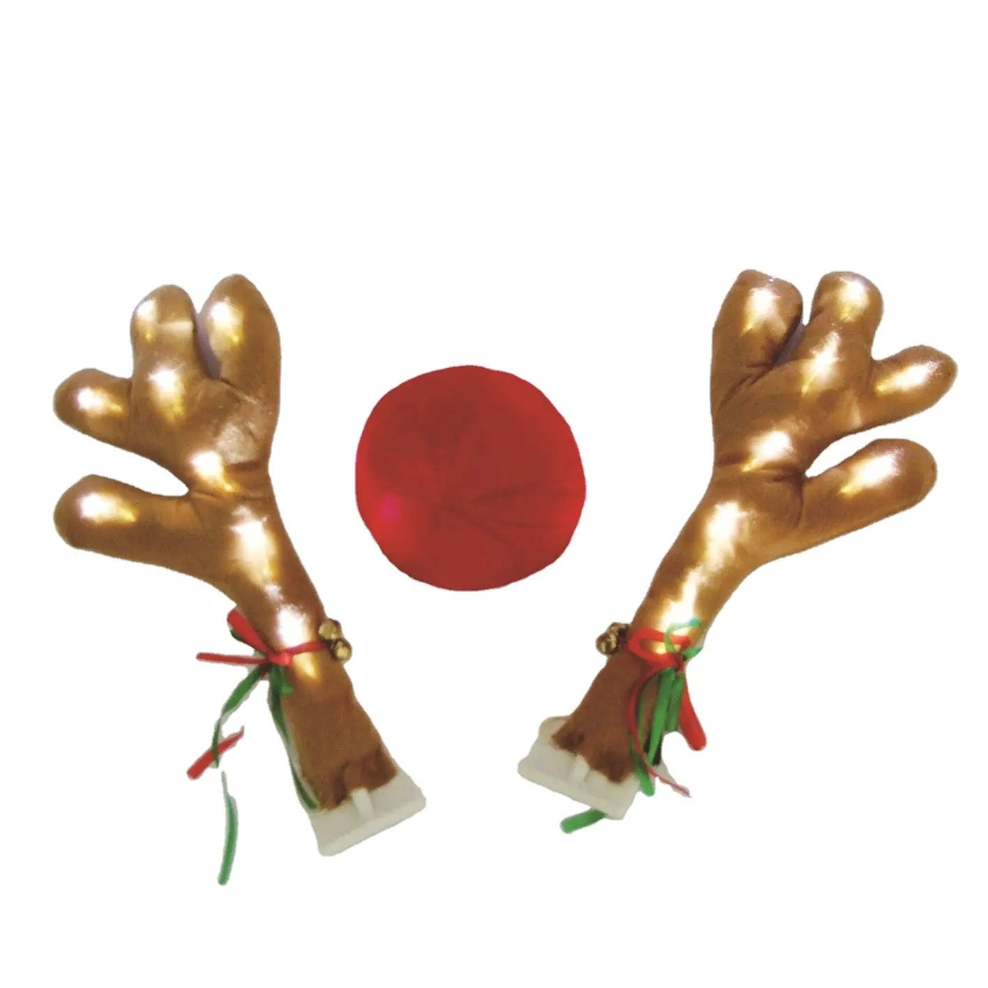 Christmas Reindeer Antler And Nose Vehicle Costume Rudolf Red Nose Elk Moose Holiday Xmas Car Decoration