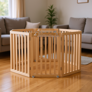 Barrières et enclos pliables moyens en bois de peuplier naturel pour chiens, hexagonaux, avec fermeture à bouton-pression pour intérieur - Product Image 2