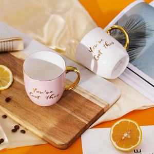 Taza de café con mango de oro real, color rosa y blanco, taza de esmalte para tazas de regalo - Product Image 4