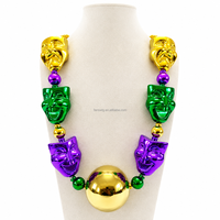 Collar de cuentas metálicas gigantes de Mardi Gras, estilo Comedia y Tragedia, venta al por mayor de fábrica