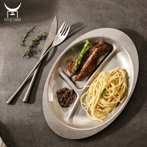 Plateau à aliments et vaisselle d'extérieur, <span class=keywords><strong>assiette</strong></span> en acier inoxydable, style rétro, japonais, coréen ancien gris <span class=keywords><strong>assiette</strong></span> de collation, <span class=keywords><strong>dessert</strong></span> gâteau plateau à aliments et vaisselle pour le plein air - Product Image 5