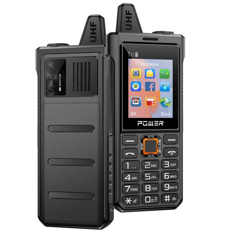 GSM 2G ponsel luar ruangan kasar T1, tiga kartu SIM layar 2.0 inci baterai 4000mAh Vocie kunci besar Bar senter telepon
