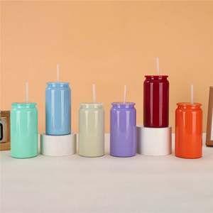 Jarra de cerveza de plástico de 16Oz en blanco de colores sólidos brillantes DIY al por mayor con tapa de plástico de colores para envoltura y vinilo UV DTF - Product Image 2