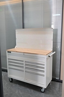 Banco de trabajo de metal con soporte OEM personalizable con tapa de madera, 9 cajones, cofre de herramientas para uso en taller de garaje, acabado de recubrimiento en polvo