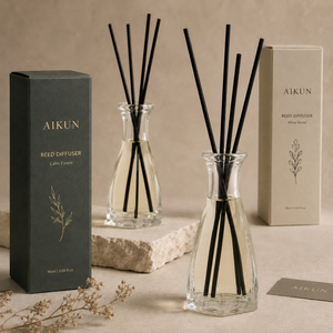 โรงงาน AIKUN ผลิตและจำหน่ายโดยตรง ชุดน้ำหอมปรับอากาศแบบก้านไม้หอมใสทรงเพรียวบาง กลิ่นหอมอโรมาเธอราพี สำหรับห้องสปา - Product Image 1