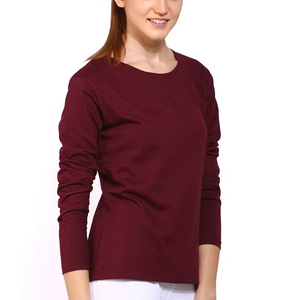 Camiseta de Manga Larga Personalizada para Mujer, 100% Algodón, Acabado Liso, Etiqueta Privada, Estilo Casual - Product Image 1