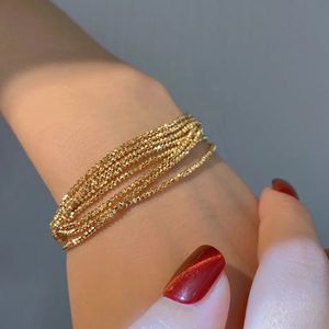 Xinfly Manufacture Wholesale Brand Jewelry 18k Yellow Gold Wrist Chain Luxury Dainty Laser Bead Bracelet for <b>Men</b> - Product Image 5