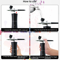Pistolet Compresseur d'Air Sans Fil Rechargeable Haute Pression ABS Kit Aérographe de Maquillage, Nail Art, Décoration de Gâteaux pour Salons, Barbiers et Artistes
