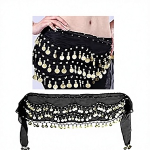 Egyptian Belly Dance Hip <b>Scarf</b> - Chiffon Wrap Belt with <b>Gold</b> Coins in Multiple Colors (One Size) - Product Image 2