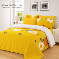 En stock – Ensemble de draps 6 pièces King Size en microfibre douce imprimée avec poches profondes – Vente en gros