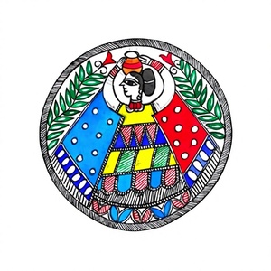 Pintura Madhubani de Bihar en 3D, hecha a mano en Jharkhand, arte folclórico colorido para decoración de la sala de estar - Product Image 1