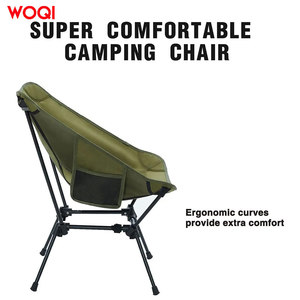 Chaise pliante de camping Woqi Moon Chair, couleur vert olive, structure en aluminium, avec poches latérales et sac de rangement, chaise de jardin - Product Image 2